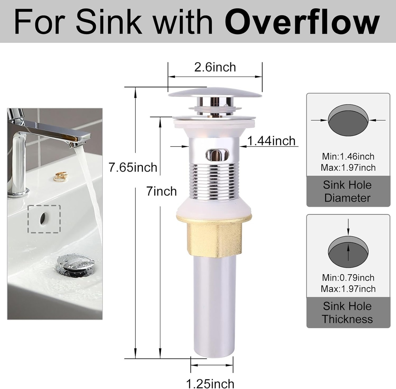 Pop-up drain with overflow in chrome