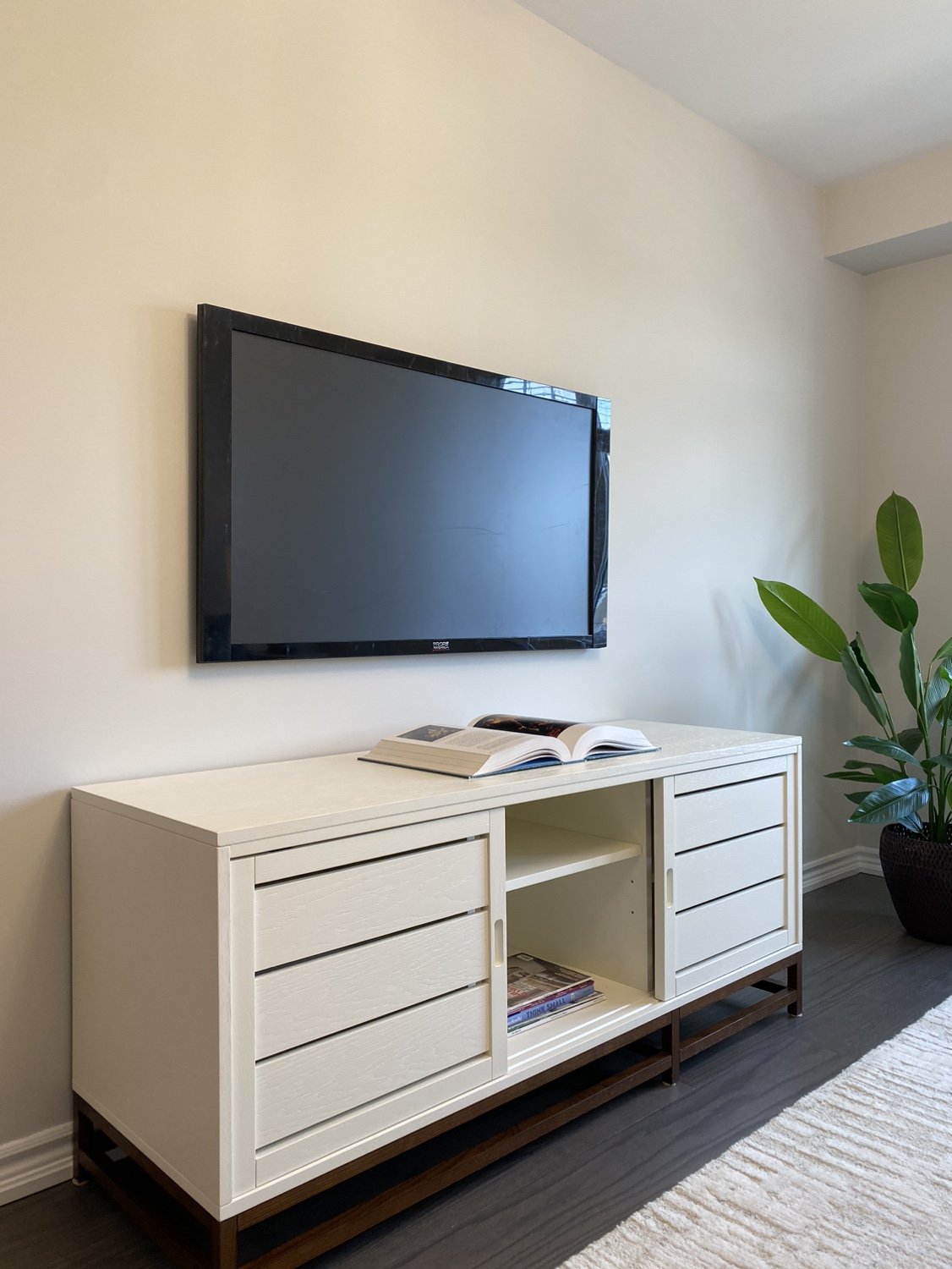Crate & Barrel 60" White Clapboard Media Cabinet