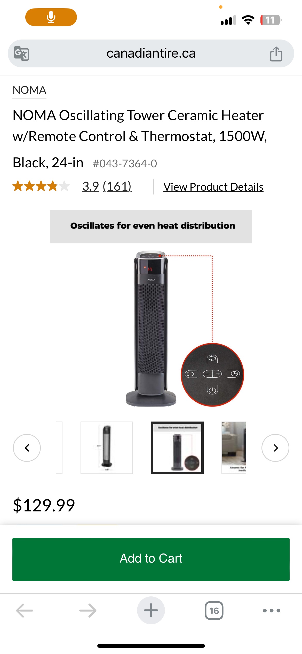 New NOMA Oscillating Tower Ceramic Heater w/Remote Control - photo 5