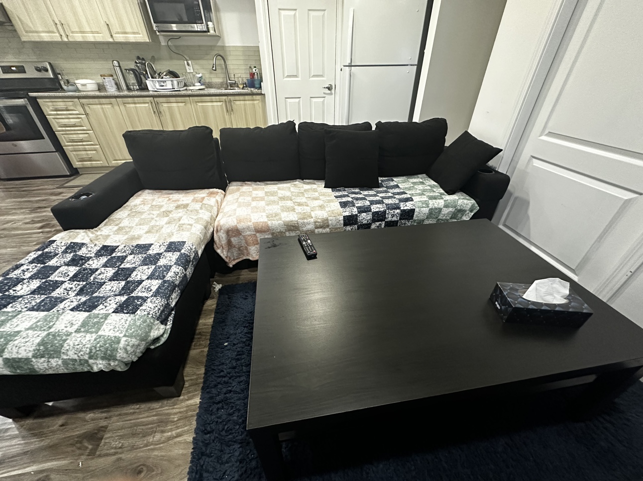 L shaped sofa set with Ikea coffee table