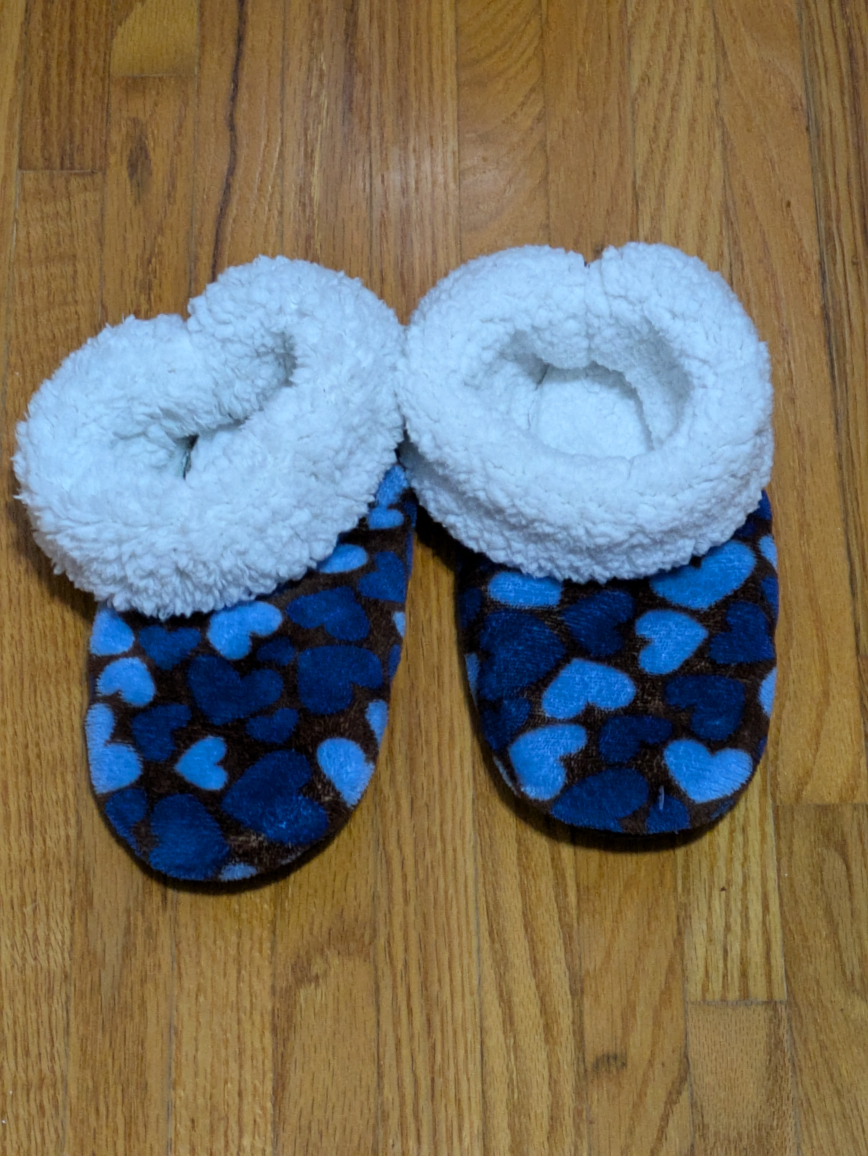 Blue and Brown Heart Slippers