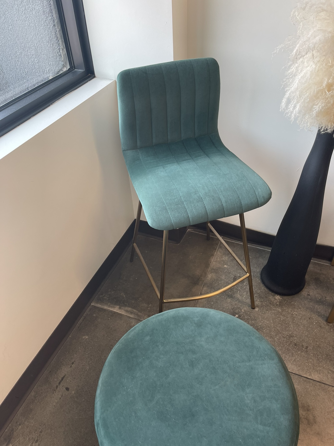 Green Velvet Bar Stool and Ottoman - photo 4