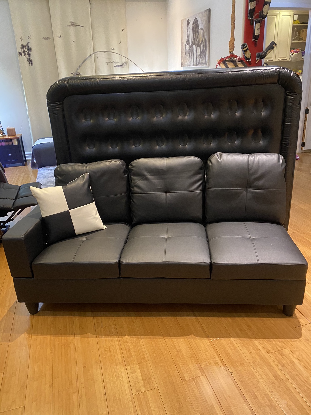 Ahsanul Black Faux Leather sofa image indicator(6)