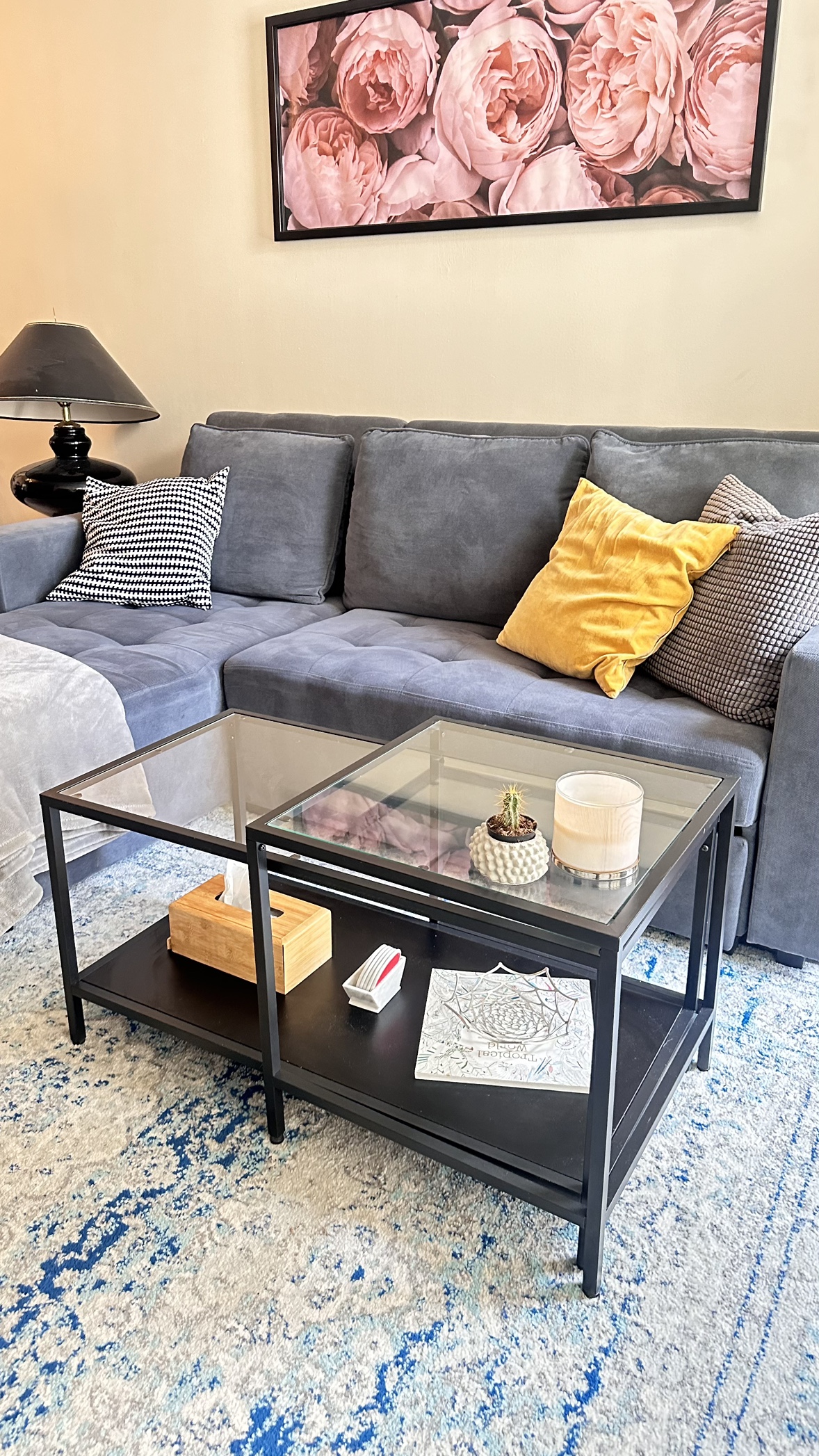 Modern Glass Nesting Coffee Table with Black Accents - photo 2
