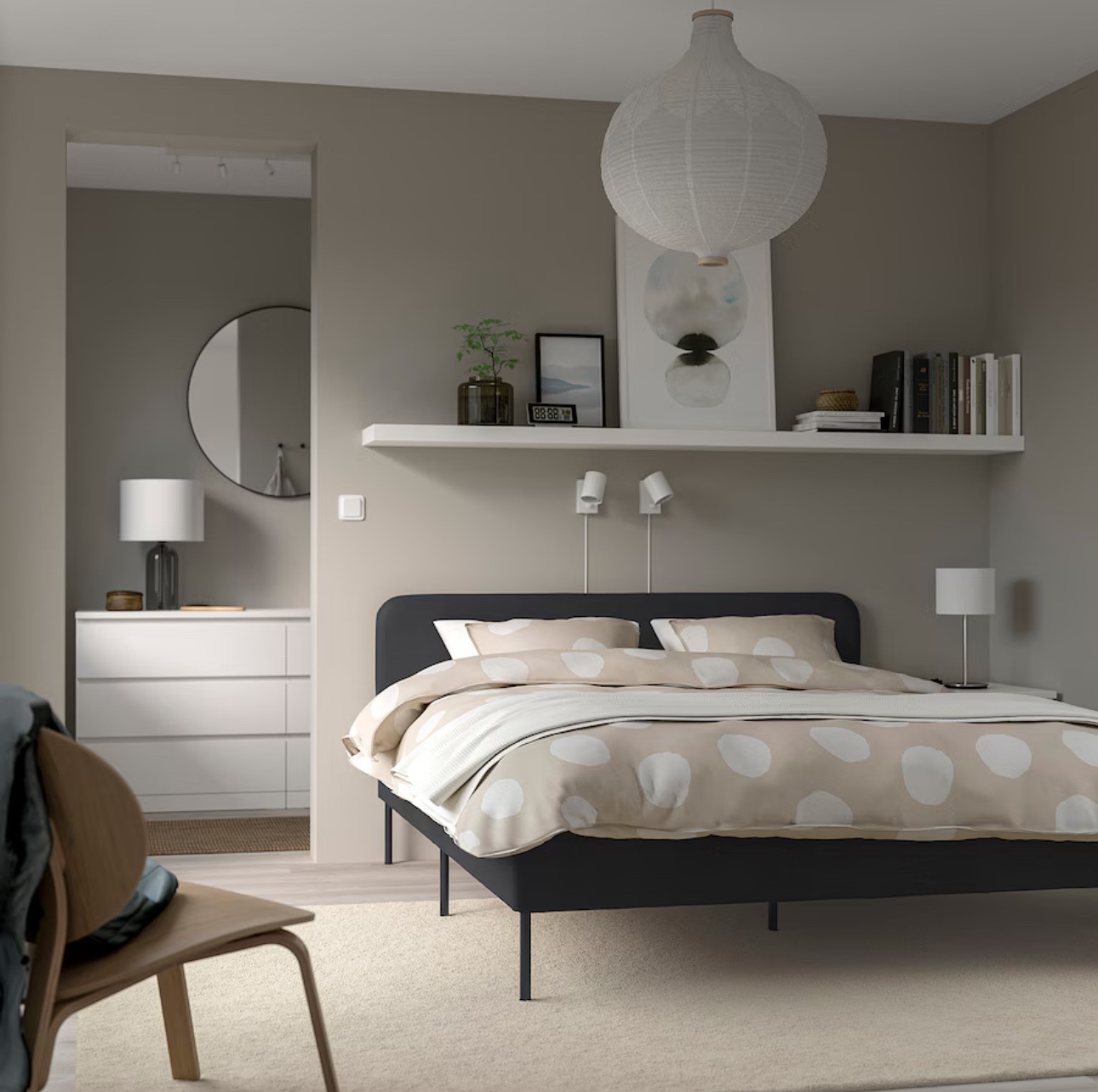 Bed frame, mattress, dresser