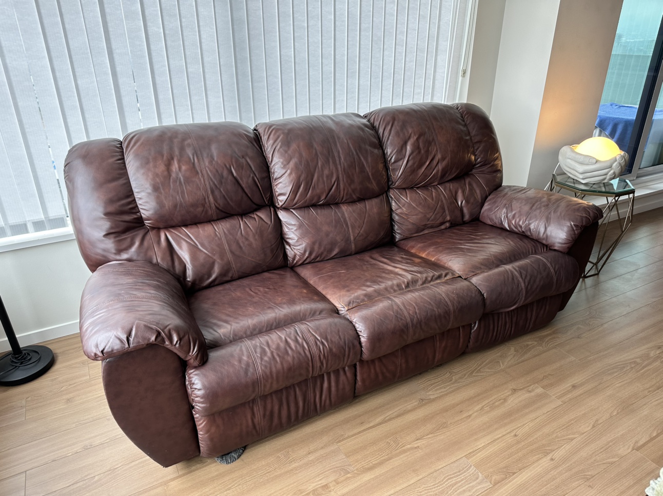 Gifting- Brown Faux Leather Reclining Sofa