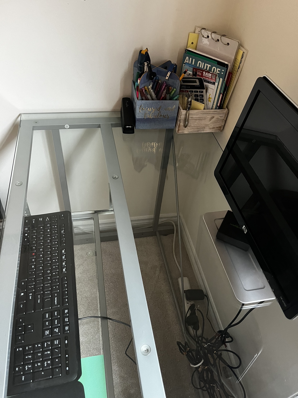 Glass computer desk - like new. image indicator(3)