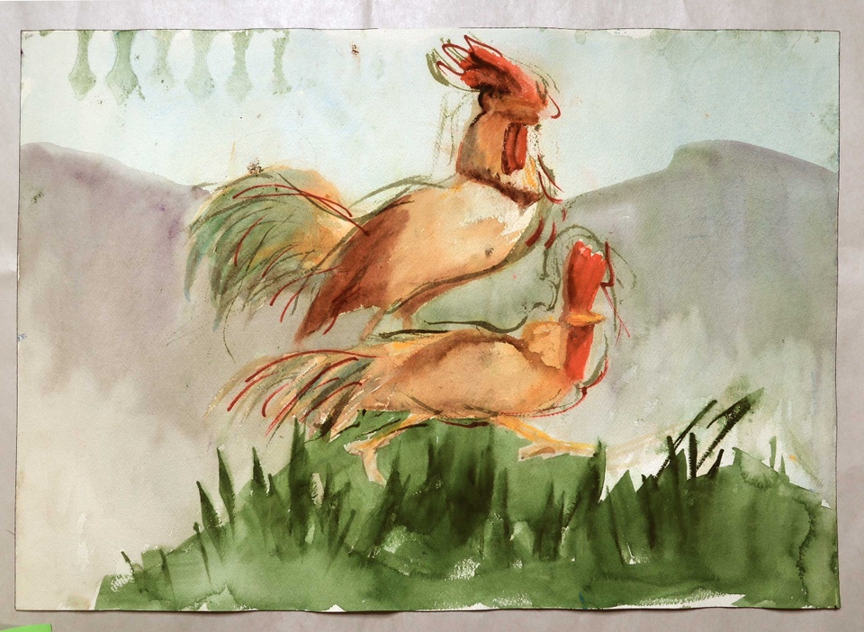 Ready to frame ORIGINAL large format mid-century watercolor thumbnail