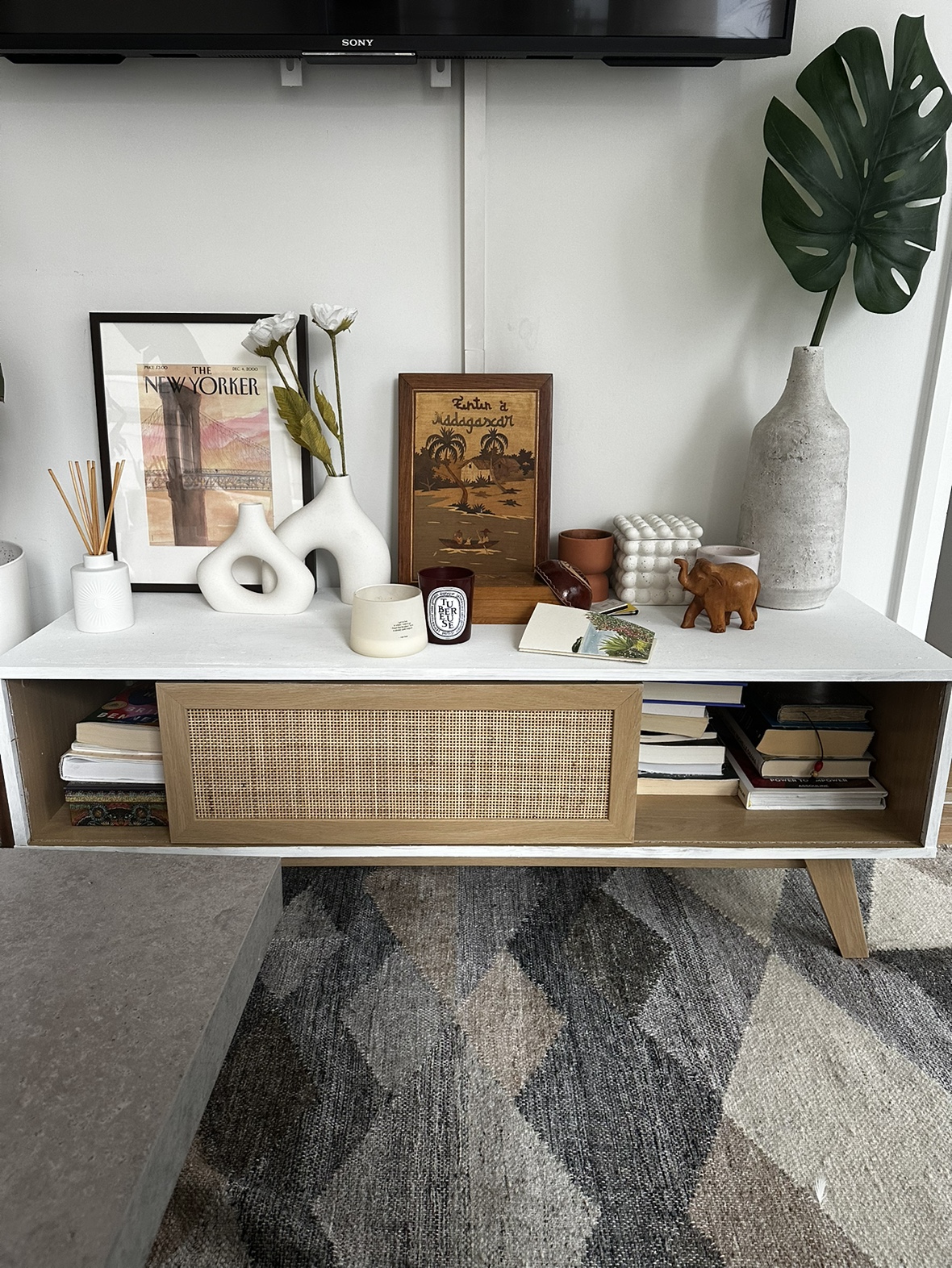 DIY TV stand with Rattan Weave and Walnut thumbnail