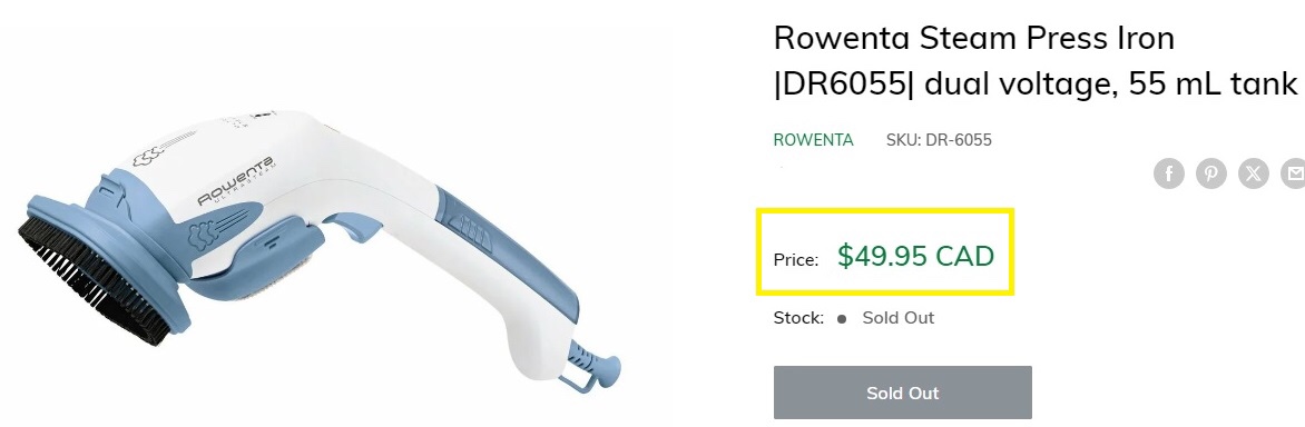 💨Rowenta Steam Press Iron Dual Voltage, 55 mL tank (DR6055) image indicator(3)