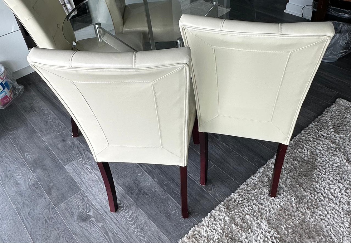 4 off white leather dining chairs - photo 3