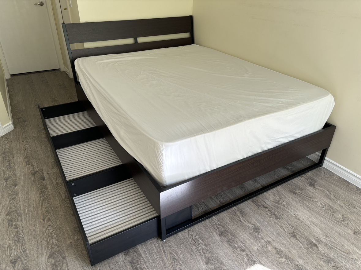 Ikea queen bed frame with 2 drawers
