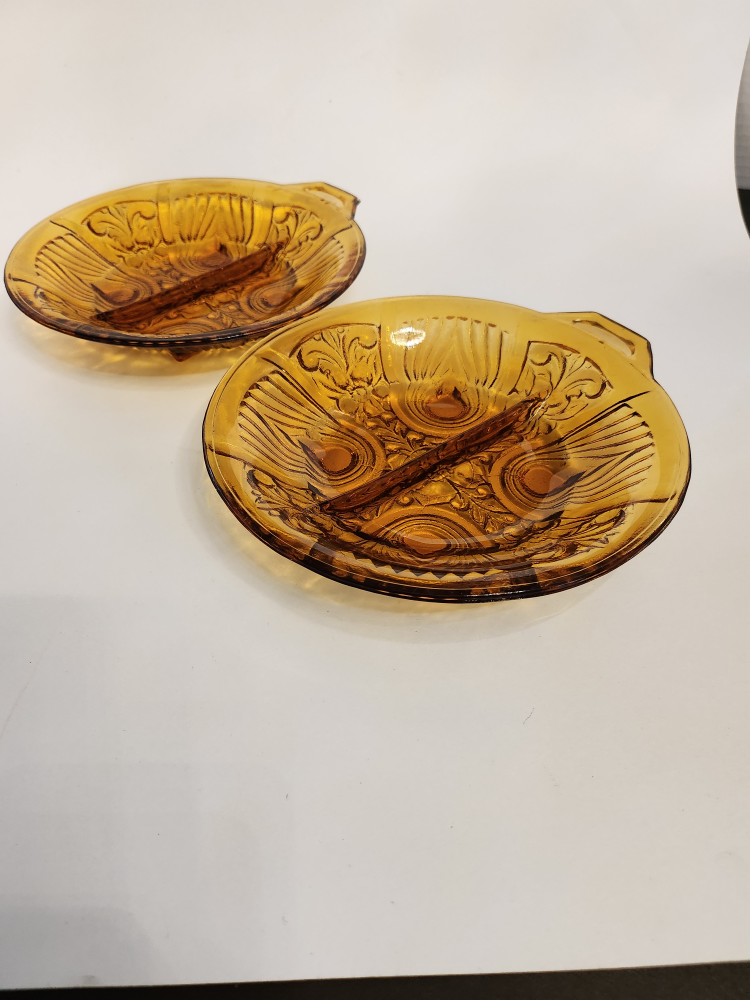 2 Vintage Amber Indiana Divided Glass Round Relish - photo 2
