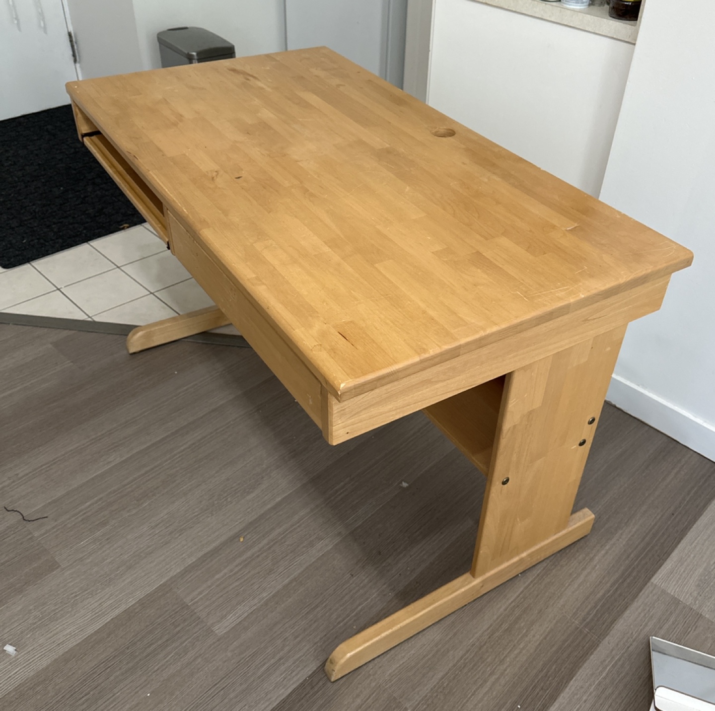 Wooden Desk with Ledge and Drawer - photo 2