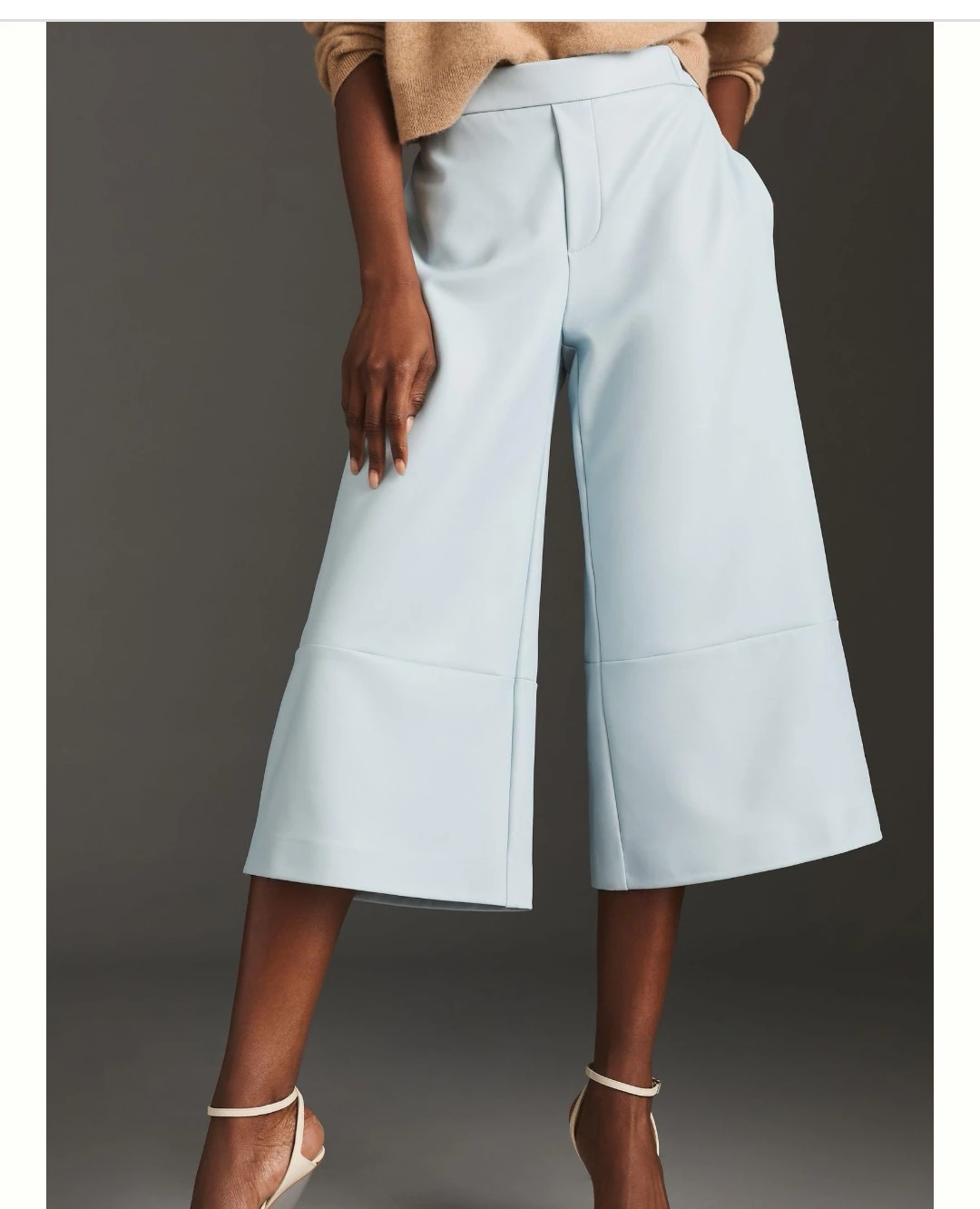 Maeve Faux Leather Cropped Wide-Leg Pants light blue medium thumbnail