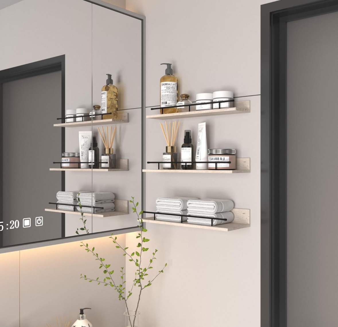 3 PCS Wall Shelves with Gold Metal Guardrail - photo 5