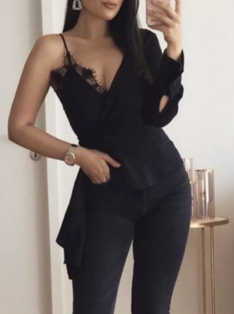 Zara Women Asymmetrical Camisole Top Black Blogger size: XXL