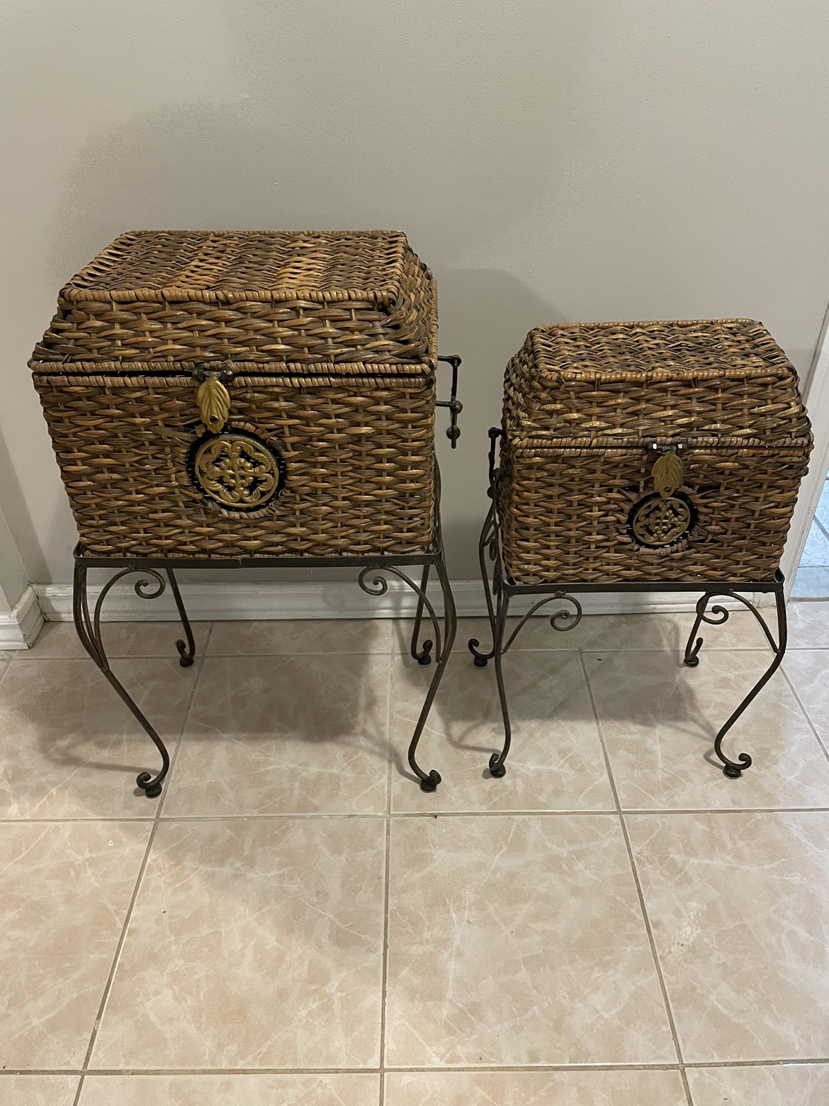Two Piece Wicker Storage Baskets