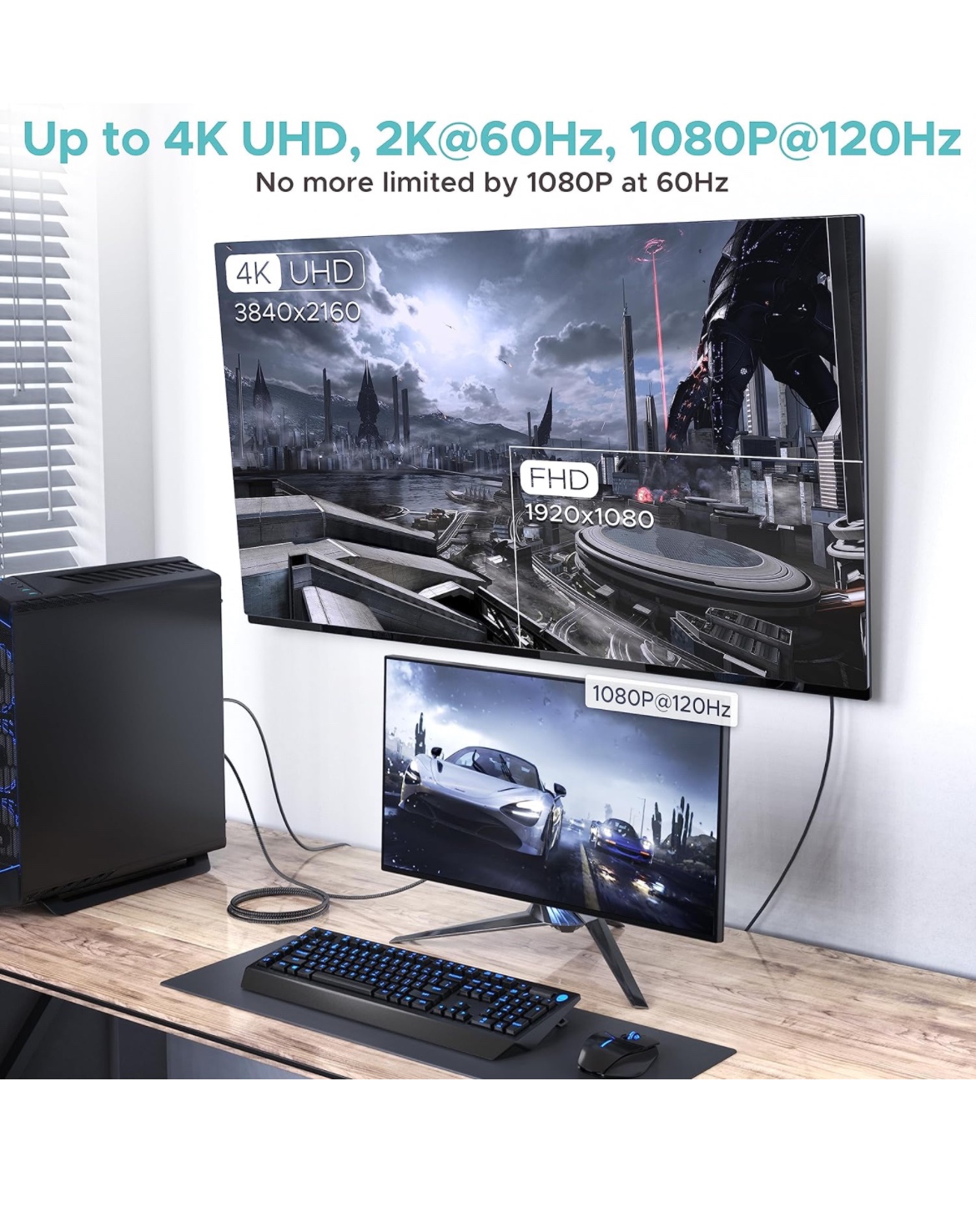 New New 4K DisplayPort to HDMI Cable 3.3FT 1440P 60Hz image indicator(3)