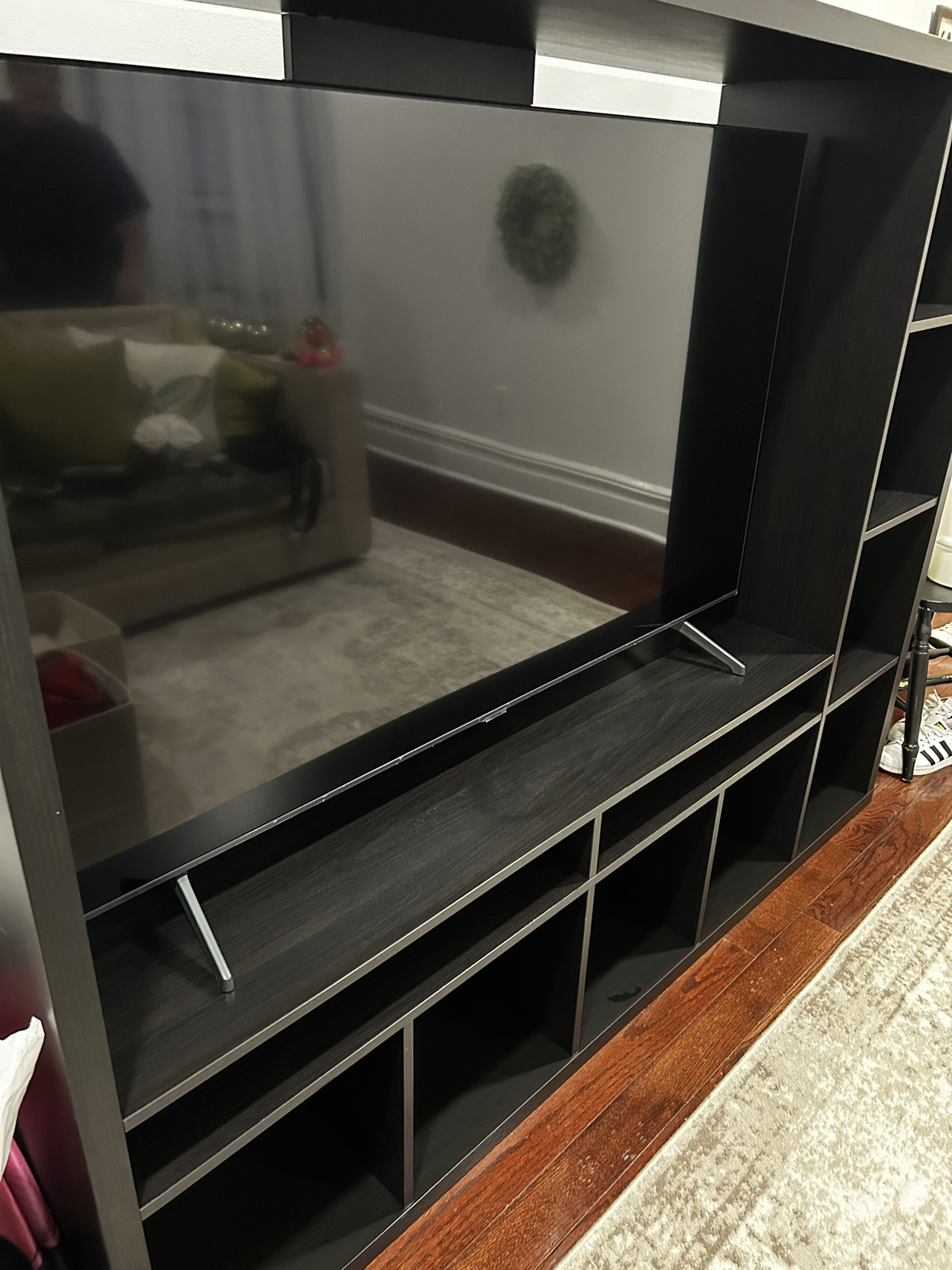 Black tv stand with shelf