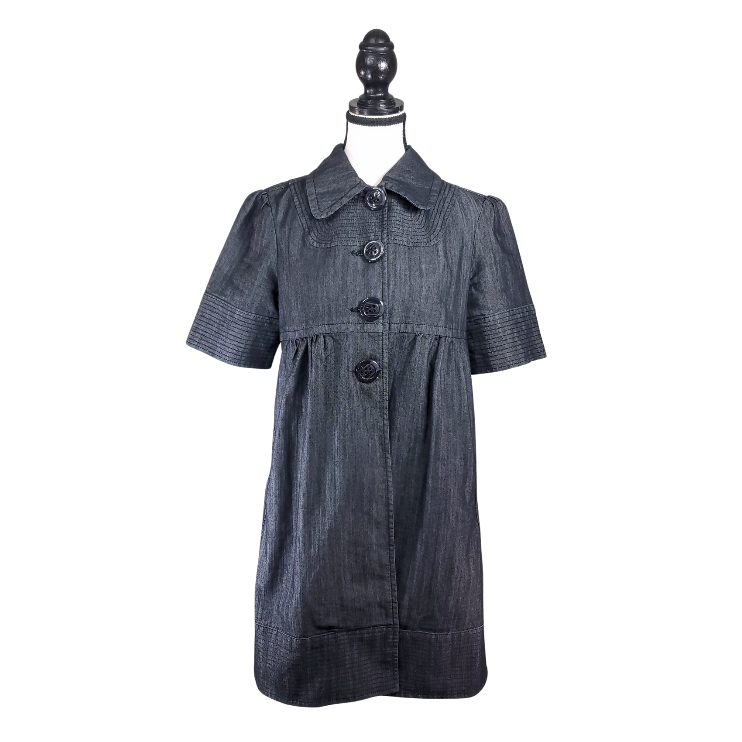 Women's Dark Denim Babydoll Dress with Large Buttons and Pockets