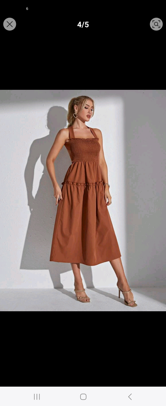 Frill Trim Backless Shirred Detail Dress