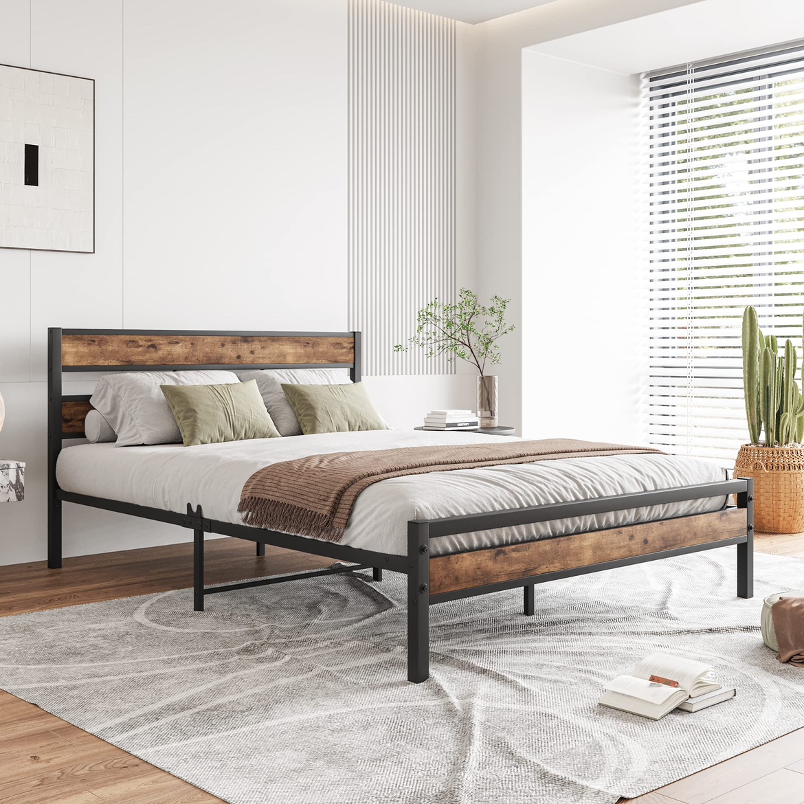 New HOJINLINERO Queen Bed Frame w/ Wood Headboard - photo 3