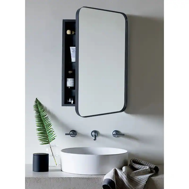 Black Metal Frame Mirror Medicine Cabinet thumbnail