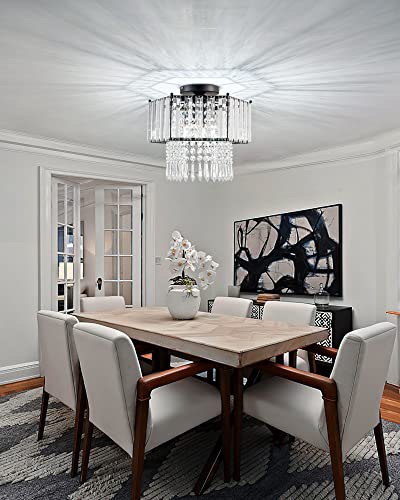 Crystal Chandelier black metal frame ceiling light fixture - photo 2