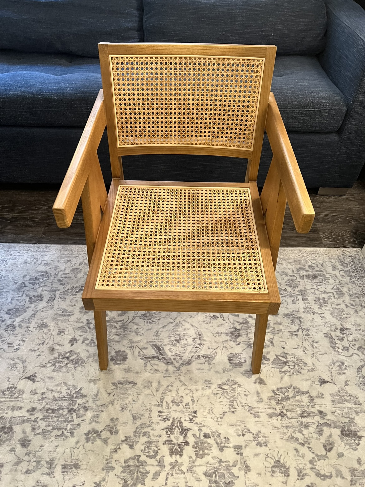 DecMode Teak Wood Woven Lounge Chair with Armrests, Brown