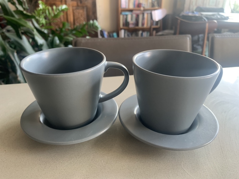 2 small grey teacups and saucers #freecycle thumbnail