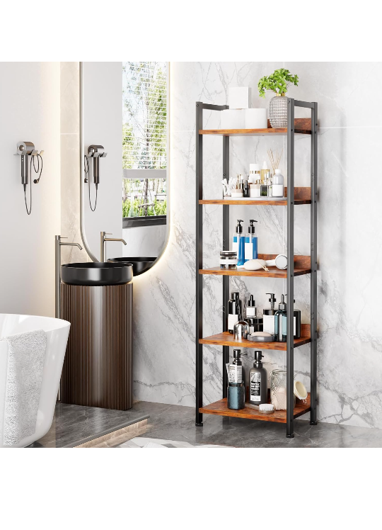 5 Tier Bookshelf with Shelf Storage Organizer, Brown Rustic - photo 4