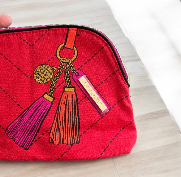 NEW Estée Lauder Red Makeup Cosmetic Bag Keychain Tassel Print image indicator(3)