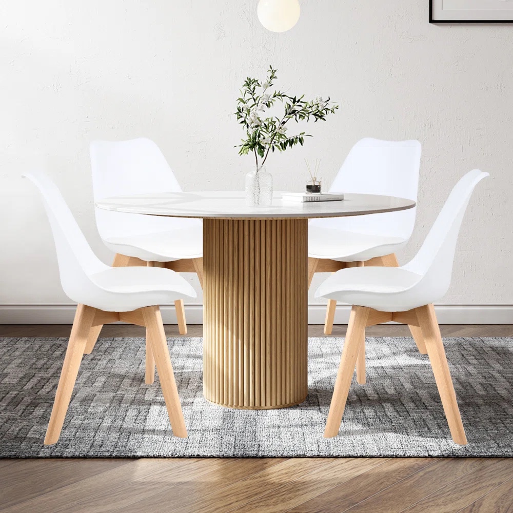 2 White chair - soft leather padded and wooden legs - photo 5
