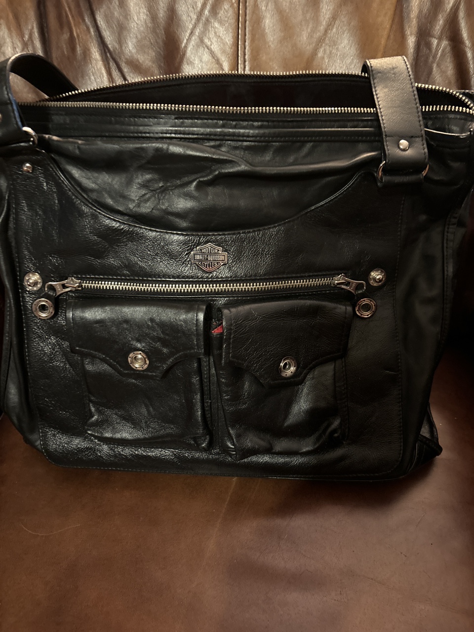 Harley Davidson large purse black leather thumbnail