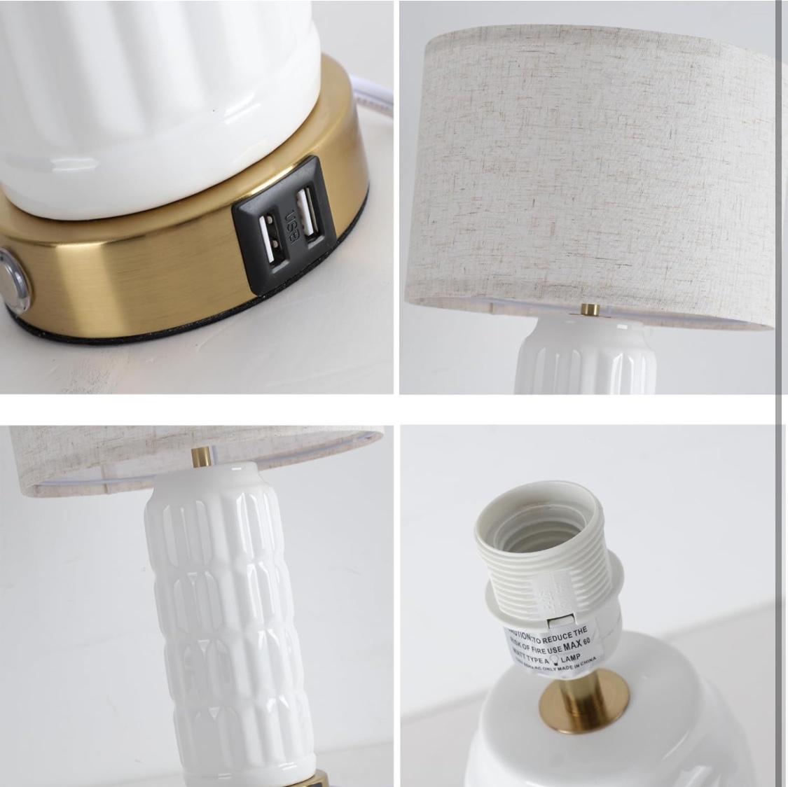 18" White Ceramic Table Lamps, Set of 2, with Touch Control - photo 2