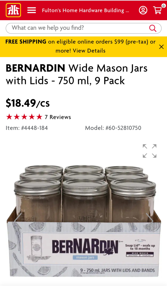 New Bernardin jars with lids, 9 in a pack, each is 750 ml. thumbnail