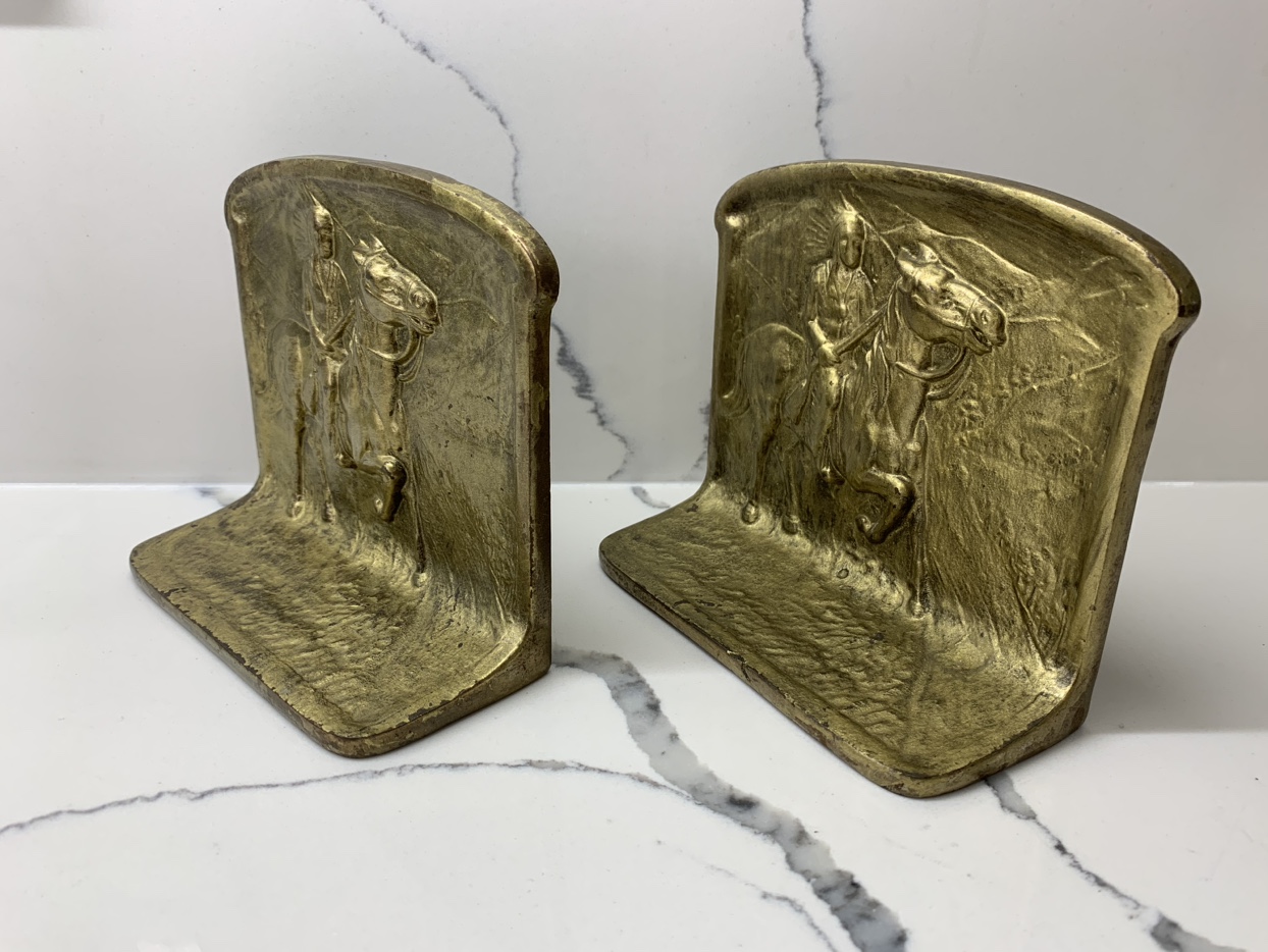 Native American Indian Horseback Hunter Bookends Circa 1925 image indicator(4)