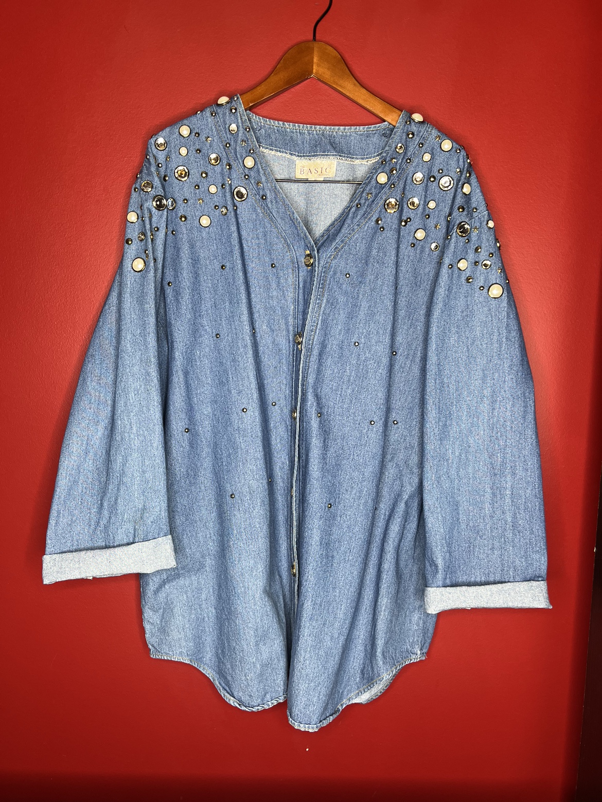 Oversized, long vintage Jean shirt with rhinestones - photo 5