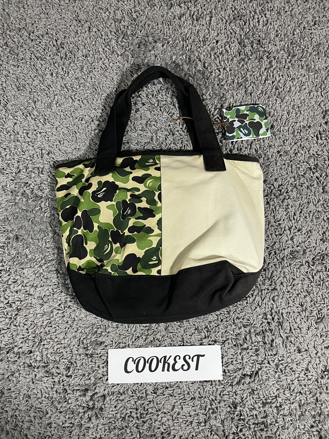 BAPE Half ABC Camo Shark Face Tote Bag Green Ivory image indicator(6)