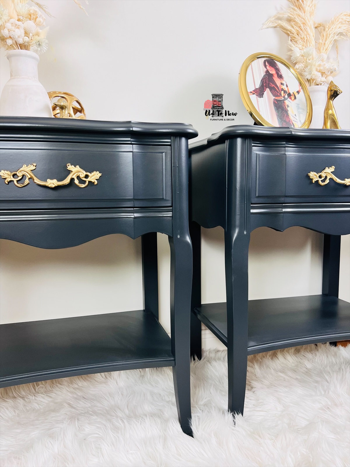 Elegant Pair of French Provincial Charcoal End Tables