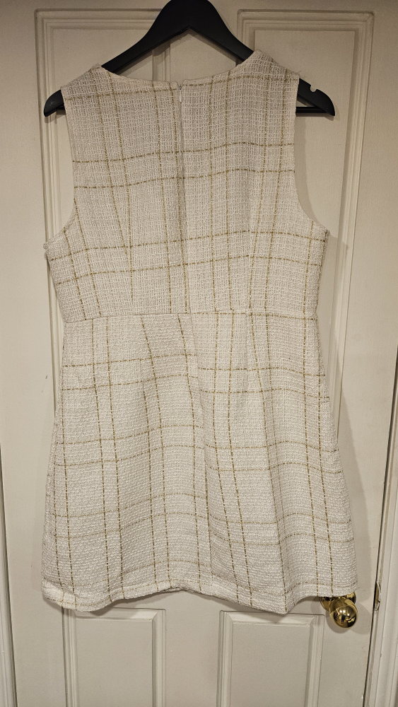 SHEIN Frenchy Plaid Single Breasted Tweed Overall Dress White/XL image indicator(4)