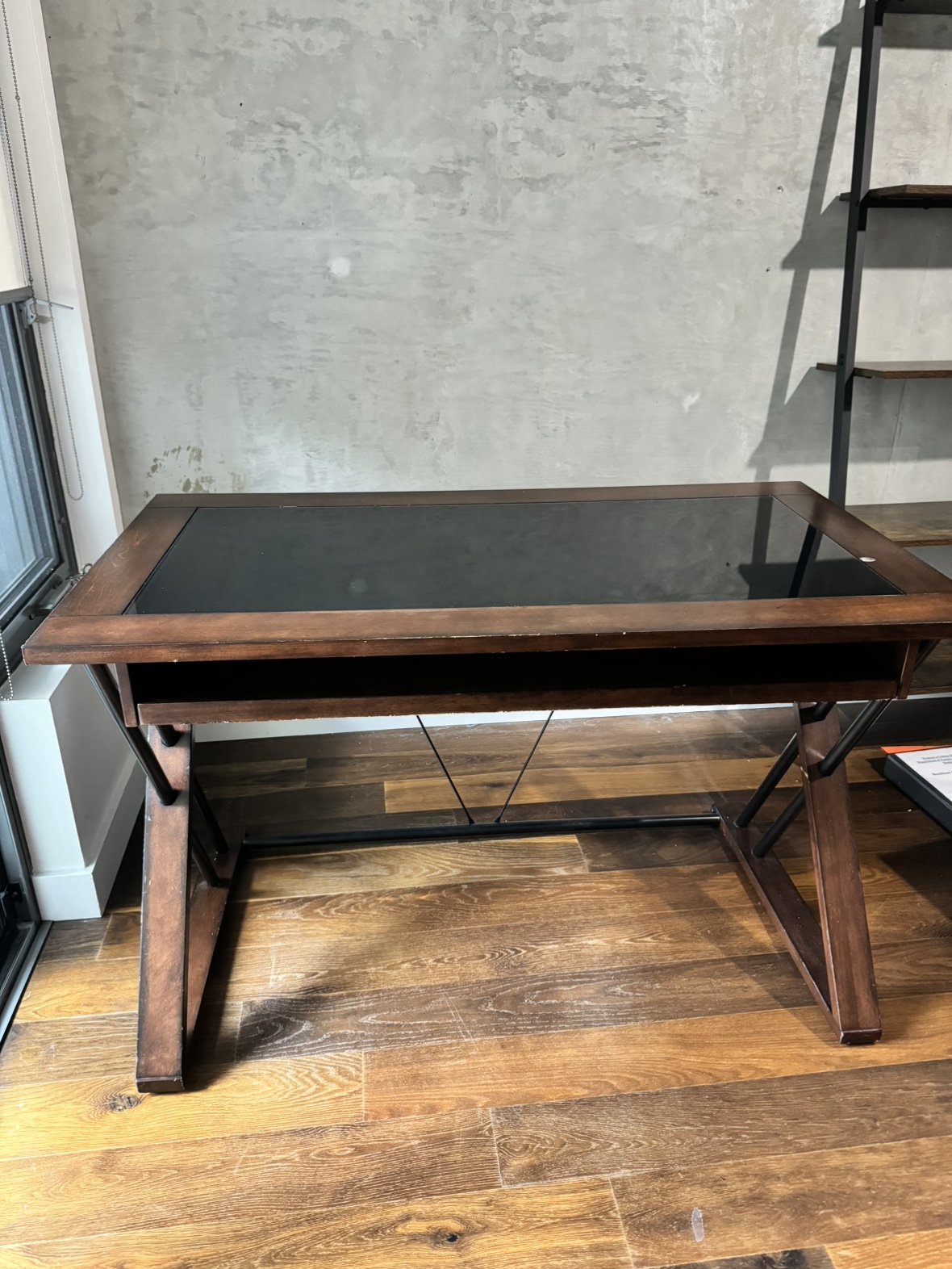Wood desk - glass counter, with drawer
