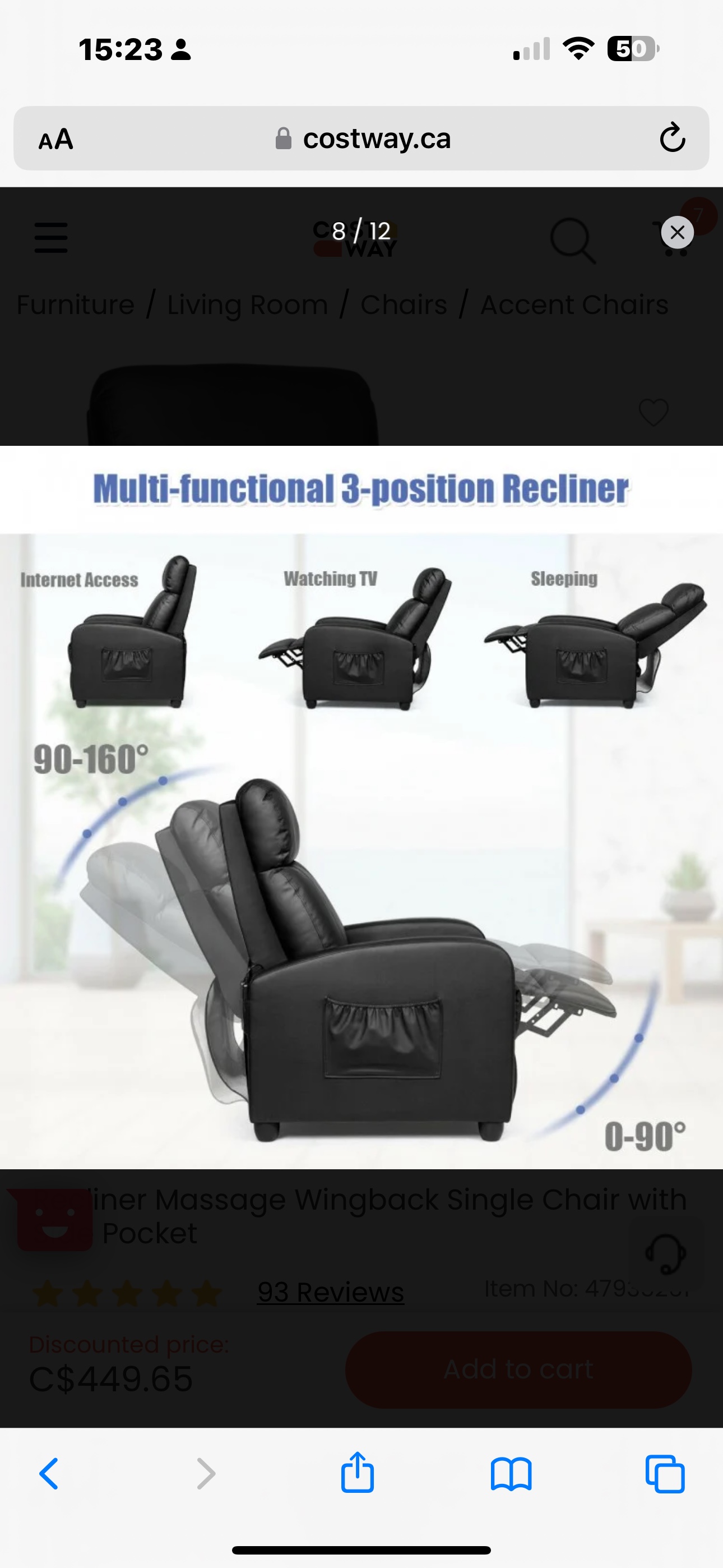 Recliner massage chair with side pocket (dark brown) - photo 5