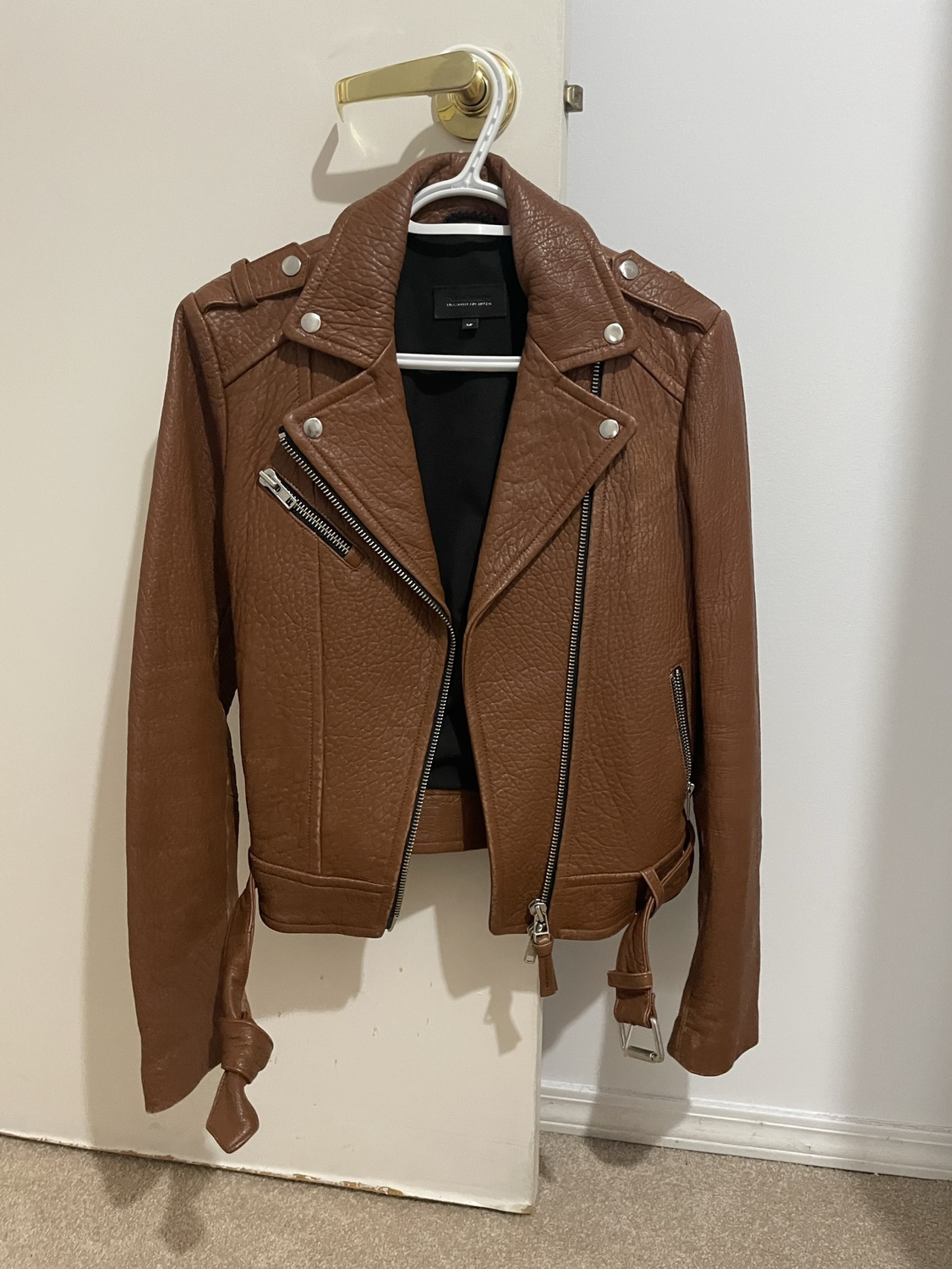 Mackage + Aritzia leather moto jacket in warm brown size s - photo 3