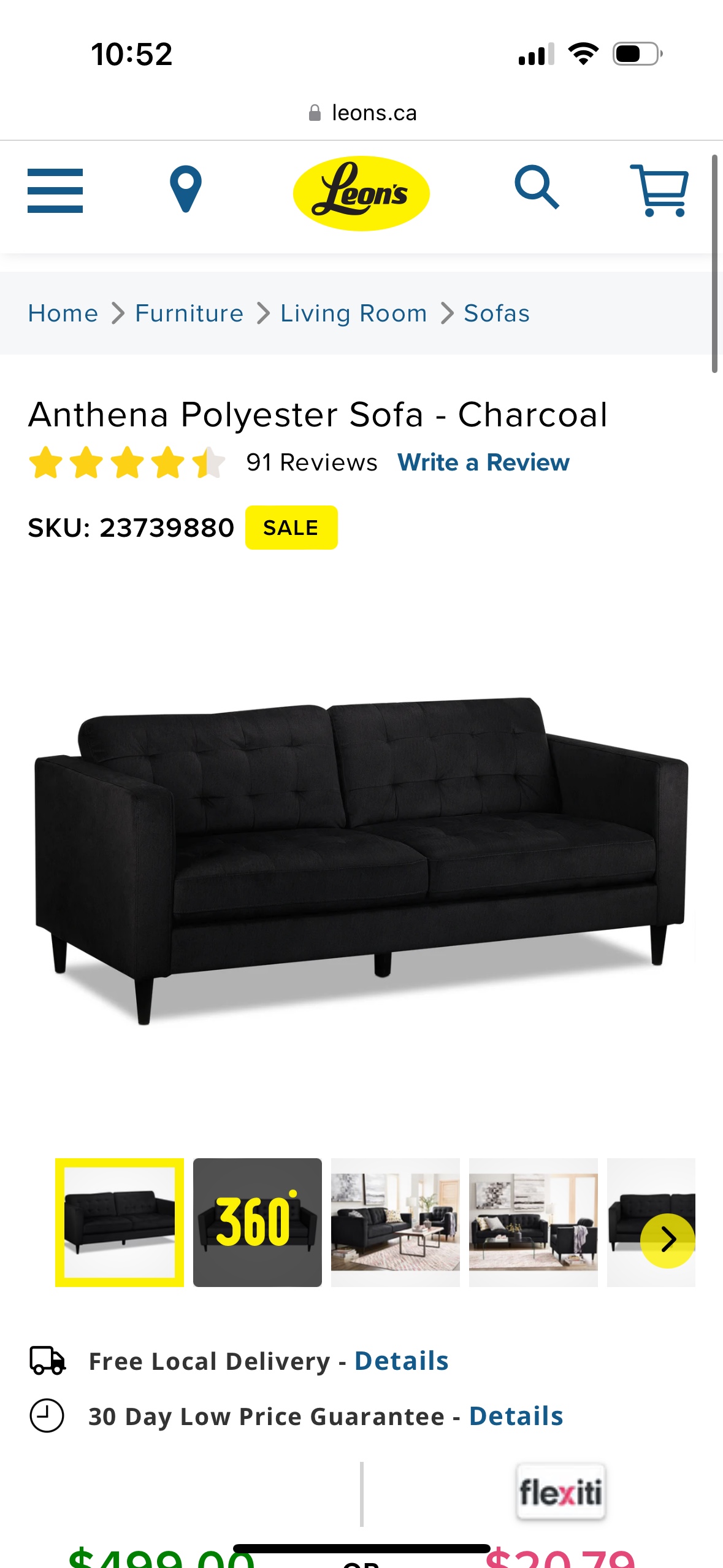 Leon’s Anthena Black Sofa - photo 5