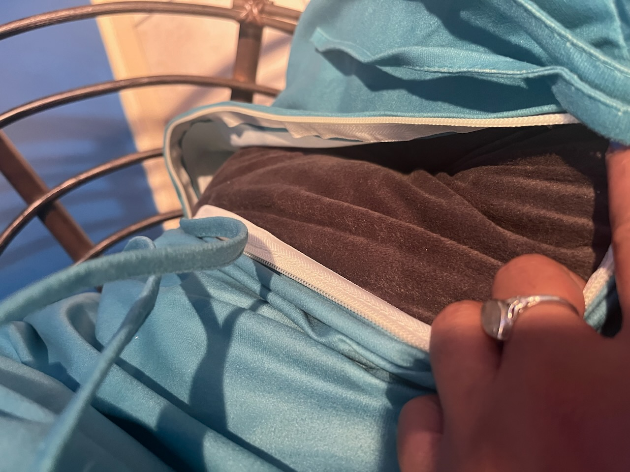 Cozy chair w/ cover. underneath has its original faux fur image indicator(2)