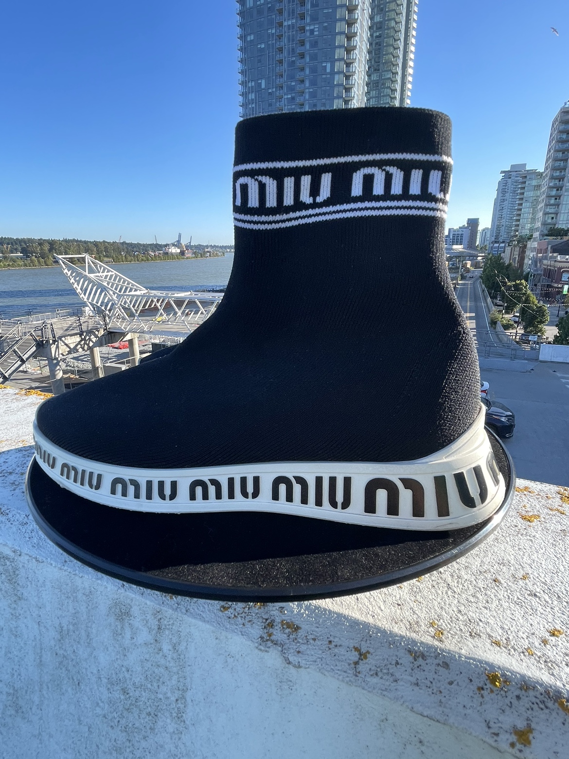 MIU MIU Black Knit Sock Sneakers - photo 3