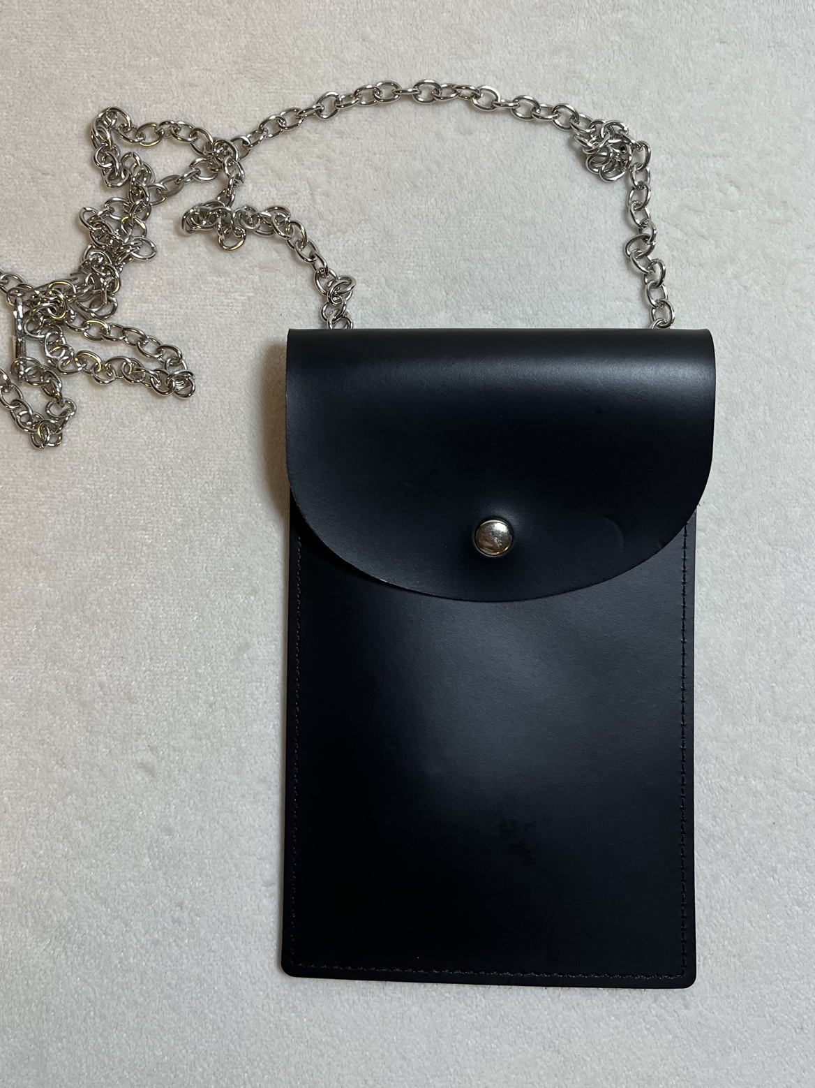 Black Leather Phone Pouch with Chain Strap