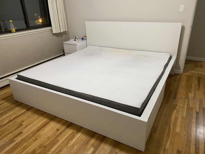 IKEA king size bed with 4 under-bed drawers and mattress